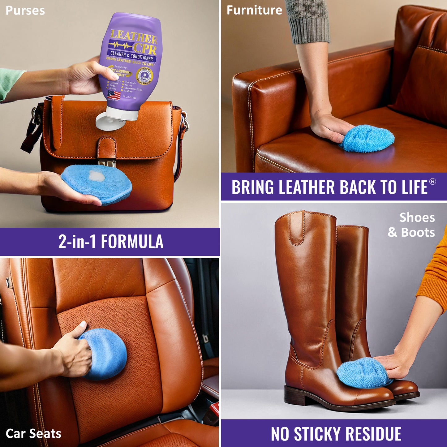 Leather CPR Cleaner & Conditioner 32oz + Microfiber Applicator Pad + 2 Microfiber Towels