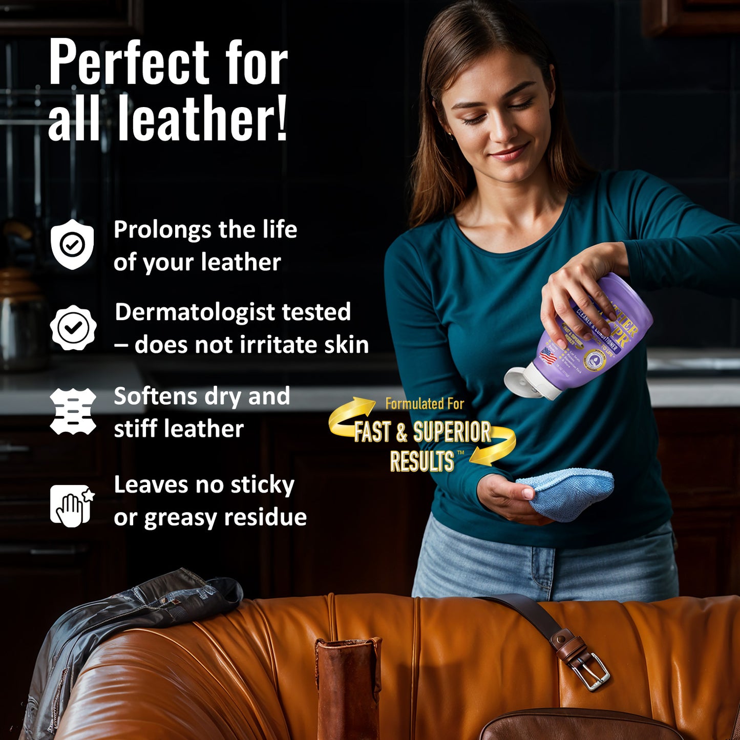 Leather CPR Cleaner & Conditioner 32oz + Microfiber Applicator Pad + 2 Microfiber Towels