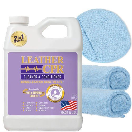 Leather CPR Cleaner & Conditioner 32oz + Microfiber Applicator Pad + 2 Microfiber Towels