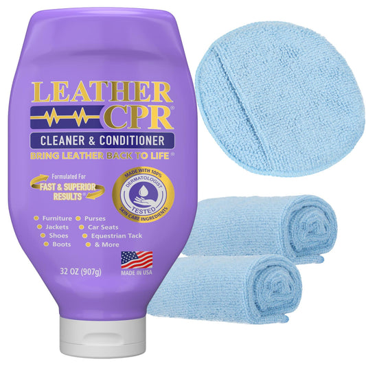 Leather CPR Cleaner & Conditioner 32oz + Microfiber Applicator Pad + 2 Microfiber Towels