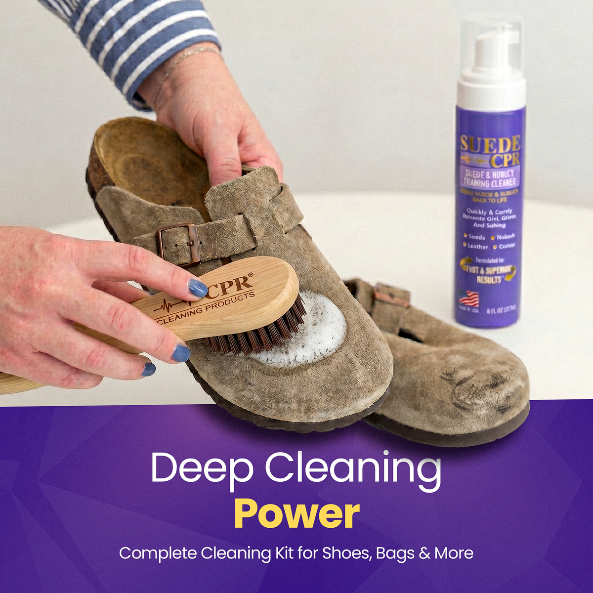 Suede CPR: Complete Suede & Nubuck Cleaning Kit – 8 oz Foaming Cleaner, Eraser, 2 Brushes & Microfiber Applicator