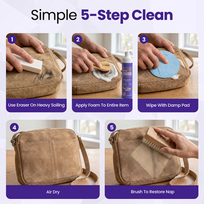 Suede CPR: Complete Suede & Nubuck Cleaning Kit – 8 oz Foaming Cleaner, Eraser, 2 Brushes & Microfiber Applicator