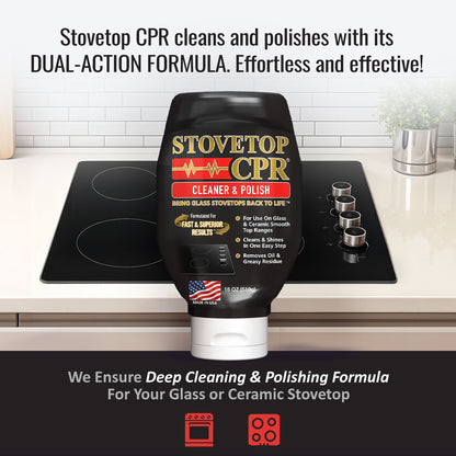 Stovetop CPR Cleaner & Polish 18oz + Razor Blade Scraper + 2 Microfiber Towels
