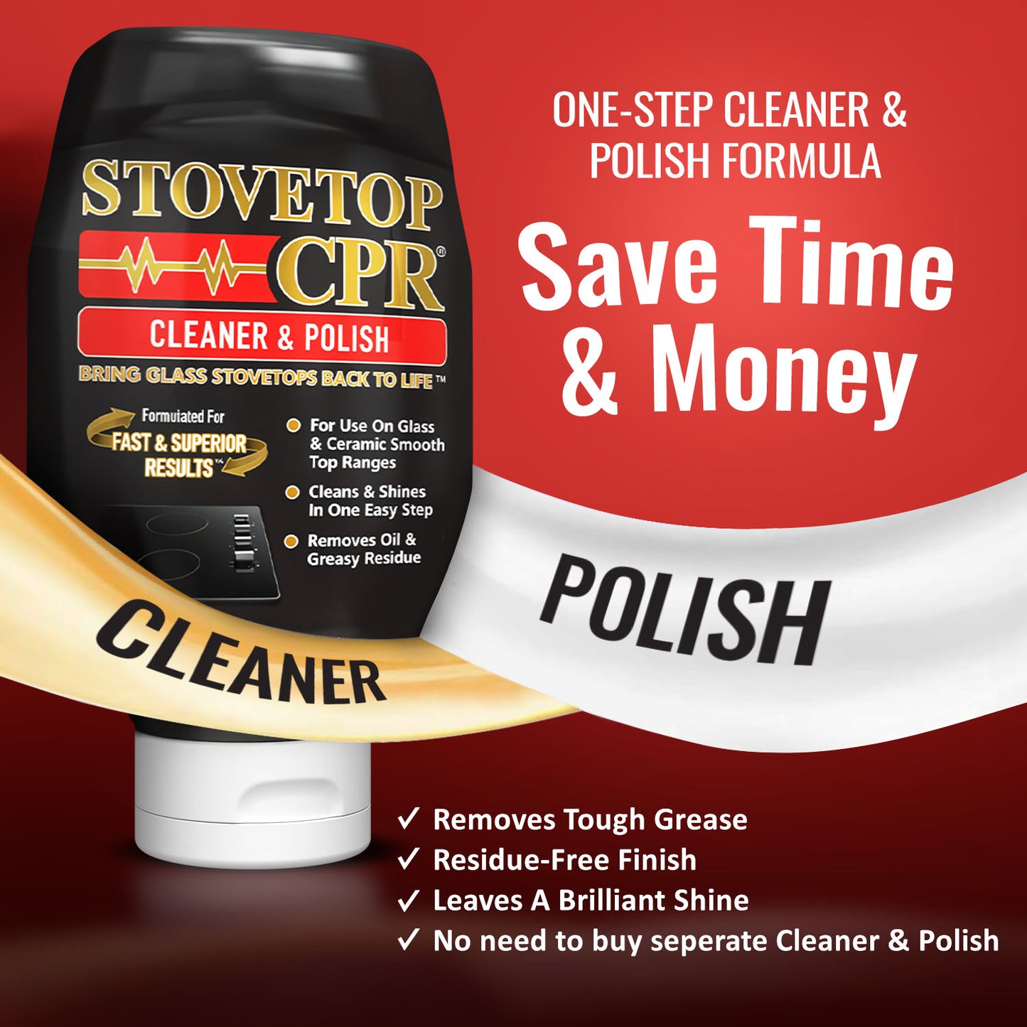 Stovetop CPR Cleaner & Polish 18oz + Razor Blade Scraper + 2 Microfiber Towels