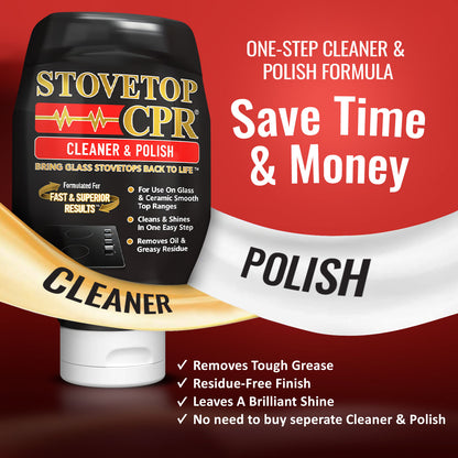 Stovetop CPR Cleaner & Polish 18oz + Razor Blade Scraper + 2 Microfiber Towels