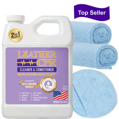 Leather CPR Cleaner & Conditioner 32oz + Microfiber Applicator Pad + 2 Microfiber Towels