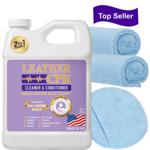 Leather CPR Cleaner & Conditioner 32oz + Microfiber Applicator Pad + 2 Microfiber Towels