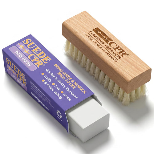 Suede CPR 2-Piece Suede & Nubuck Dry Cleaning Kit – Eraser & Brush Shoe Cleaner for Boots, Sneakers, Handbags & Jackets – Removes Scuffs, Dirt & Surface Marks