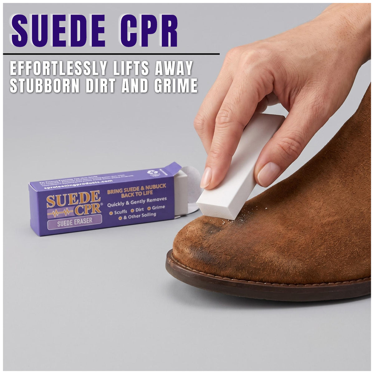 Suede CPR 2-Piece Suede & Nubuck Dry Cleaning Kit – Eraser & Brush Shoe Cleaner for Boots, Sneakers, Handbags & Jackets – Removes Scuffs, Dirt & Surface Marks