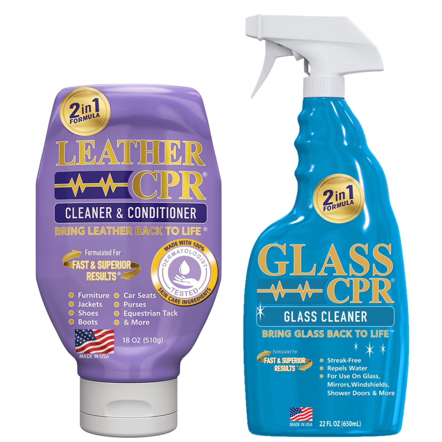 Leather CPR Cleaner & Conditioner 18oz + Glass CPR Glass Cleaner & Water Repellent 22oz