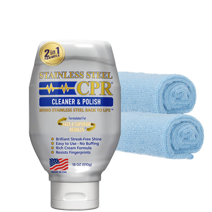 Stainless Steel CPR Cleaner & Polish 18oz + 2 Microfiber Applicator Towels