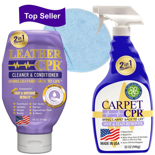 Leather CPR Cleaner & Conditioner 18oz +  1 Microfiber Applicator Pad + Carpet CPR Spot & Stain Remover 32oz