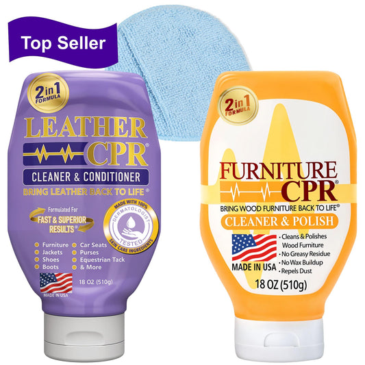 Leather CPR Cleaner & Conditioner 18oz + Furniture CPR Cleaner & Polish 18oz +  1 Microfiber Applicator Pad