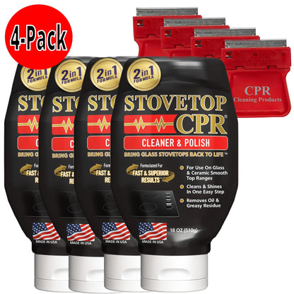 Stovetop CPR Cleaner & Polish 18oz 4-Pack +  4 Razor Blade Scraper
