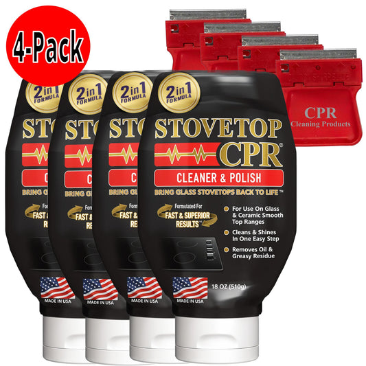 Stovetop CPR Cleaner & Polish 18oz 4-Pack +  4 Razor Blade Scraper